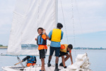 campers sailing on a summer day in Boston Harbor