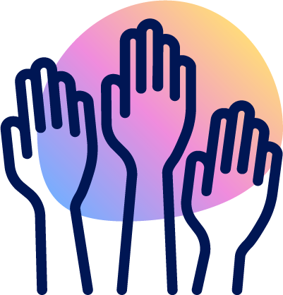 icon of hands raised on purple gradient background