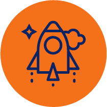 Knowledge is Power icon of a space rocket
